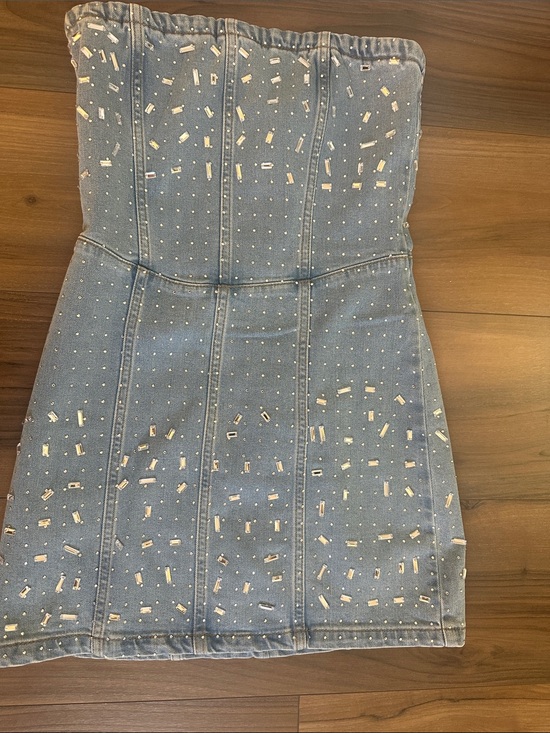 Gianni Bini Dresses & Skirts - Gianni Bini Embellished Strapless Denim Mini Dress - Light Blue